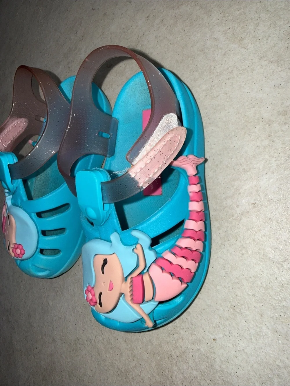 Ipanema Turquoise Kids Mermaid Water Shoes with Pink Straps size 7 toddler